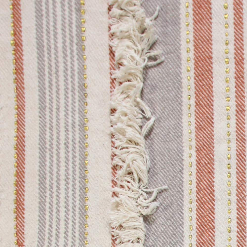 Rust and Gray Striped Cotton Knitted Throw Blanket