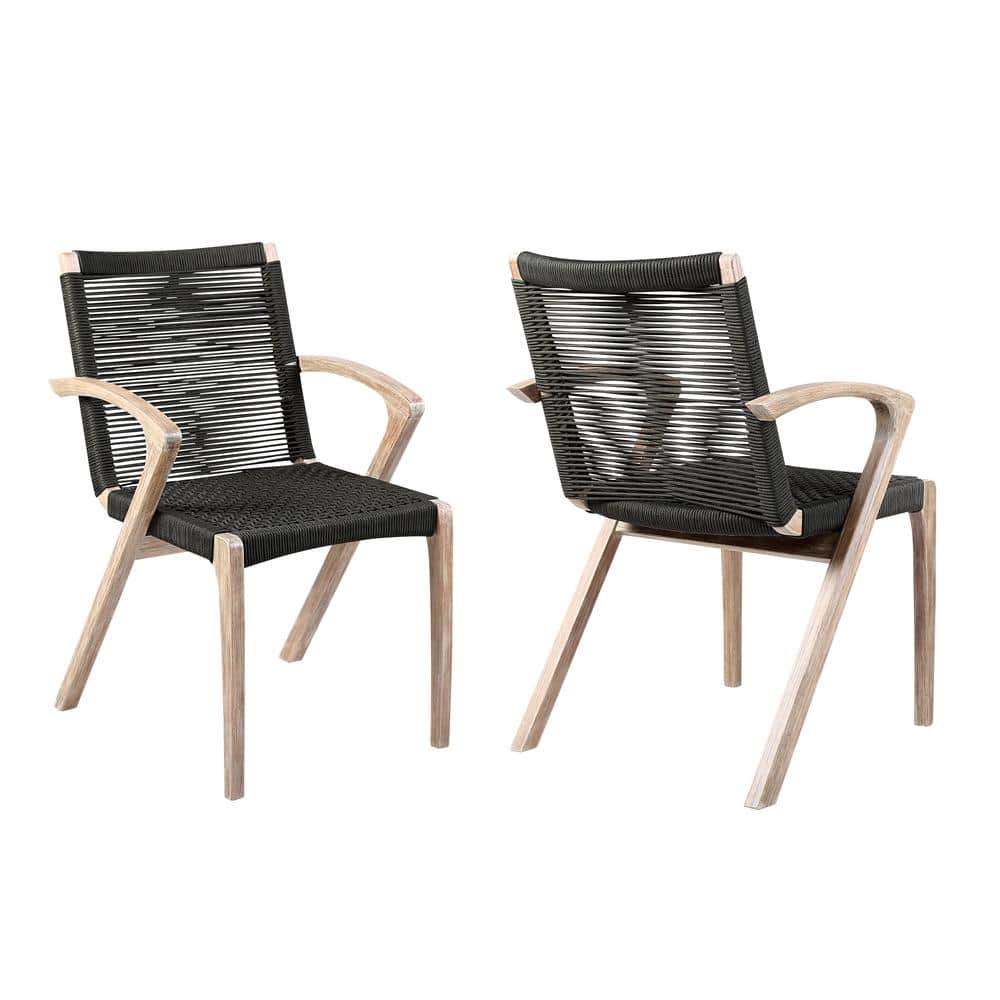 Black Rope and Eucalyptus Outdoor Dining Arm Chairs, Set of 2