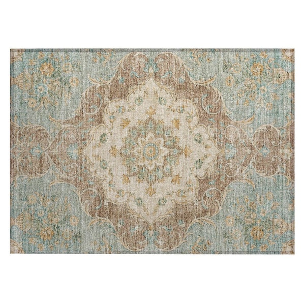 Chantille Machine Washable Indoor/Outdoor Abstract ACN3080 Aqua 3 ft. x 4 ft. Area Rug