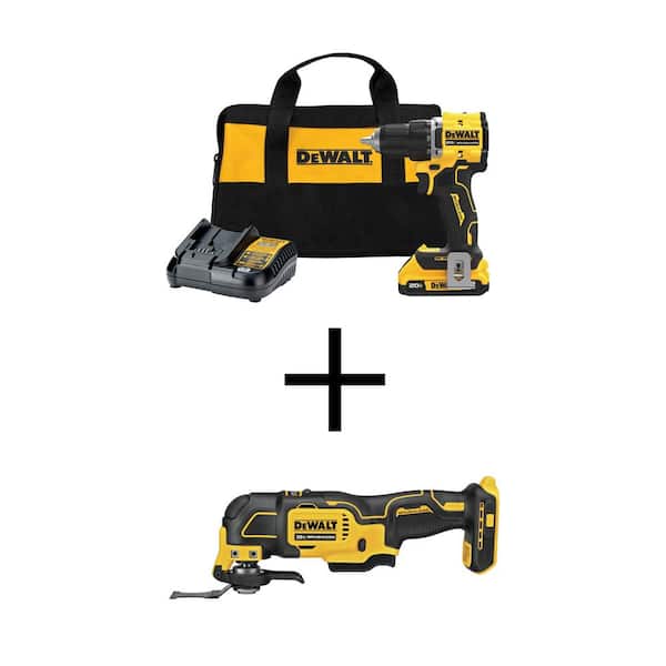 DEWALT ATOMIC 20-Volt Lithium-Ion Cordless Compact 1/2 in. Drill/Driver Kit and Oscillating Tool w/2Ah Battery, Charger and Bag
