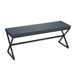 The Harper Bench Blue-Gray and Black 14.57 in. Bedroom Bench with Boucle Upholstered Cushion