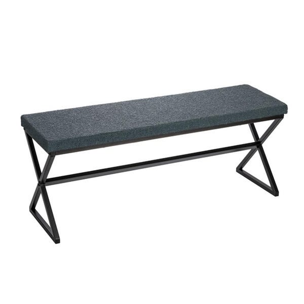 HOUSEHOLD ESSENTIALS The Harper Bench Blue-Gray and Black 14.57 in. Bedroom Bench with Boucle Upholstered Cushion