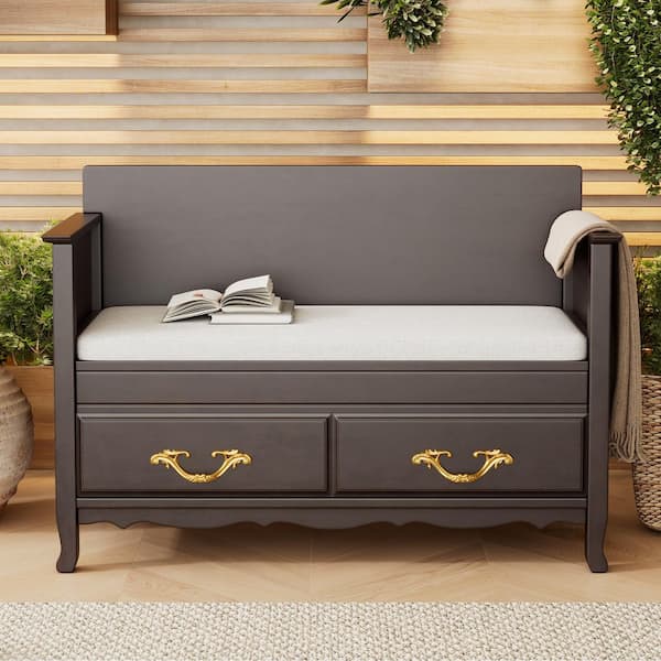 Espresso Shoe Bench with Removable Cushion and Hidden Storage