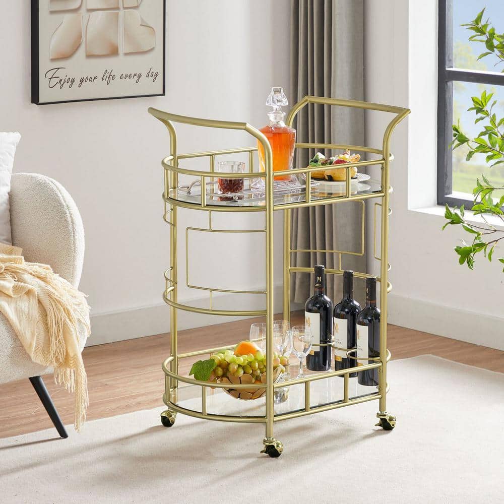Great Choice Products Silver Delilah Bar Cart, 2 Tier Mobile Mini Bar,  Kitchen Serving Cart And Coffee Station With Storage For Wine And Glasses,  M…