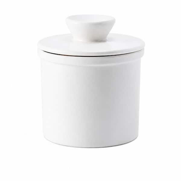 White Ceramic Butter Crock with Lid, French Style Countertop Butter Keeper Container for Soft, Spreadable Butter