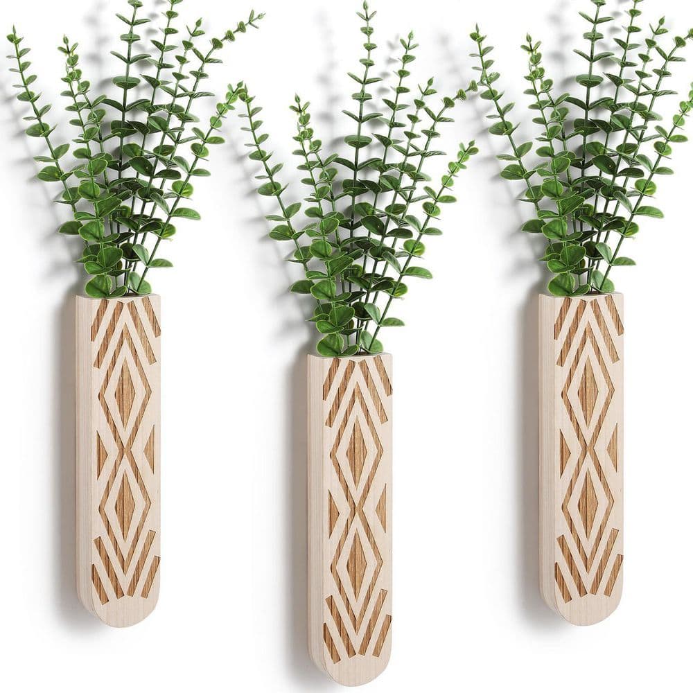 3 Pack Geometric Wall Planter, Natural Paulownia Wood Hanging Vase for Fake Plants/Dried Flowers, Modern Farmhouse Decor price history on PriceWatchPro