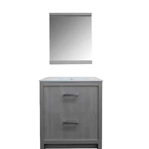 30 in. W x 18 in. D x 33.5 in. H Single Vanity in Gray w Ceramic Vanity Sink Top in White w Matching 30 in. Mirror