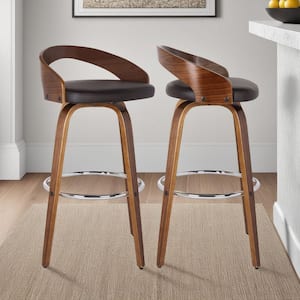 Sonia 26 in. Bar Stool in Walnut Wood with Brown Pu Upholstery