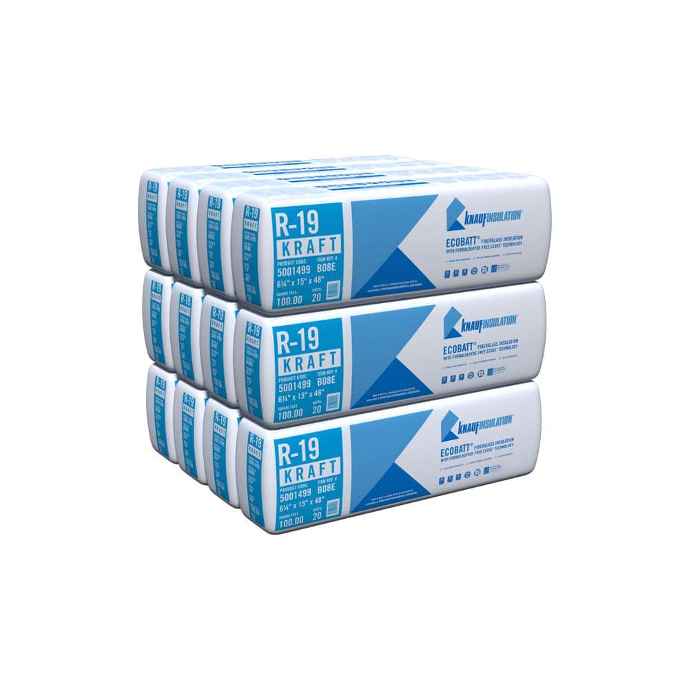 Knauf Insulation R19 EcoBatt KraftFaced Fiberglass Insulation Batt 6.25 in. x 15 in. x 48 in