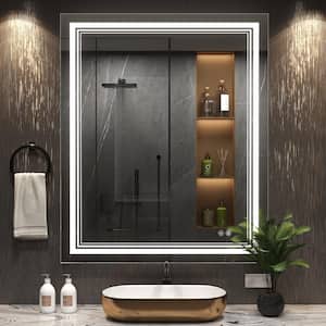 28 in. W x 36 in. H Rectangular Aluminum Framed Anti-Fog LED Lighted Wall Bathroom Vanity Mirror in Silver