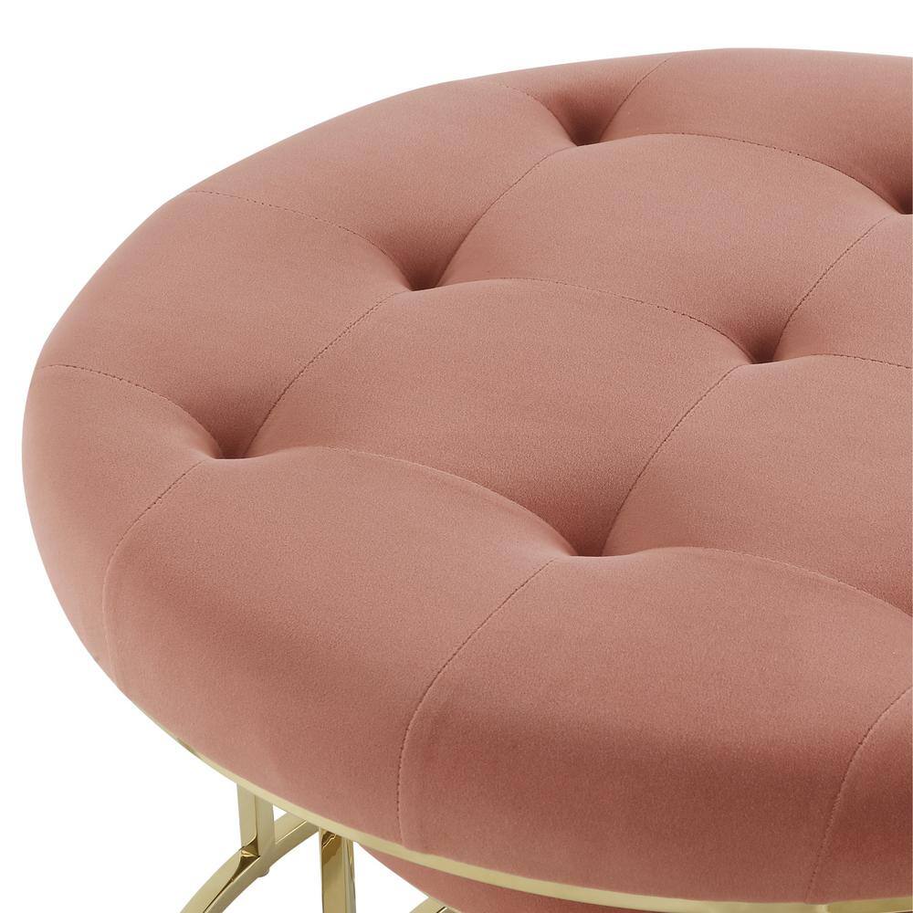 Blush Velvet Tufted Round Nesting Ottoman Set with Gold Base