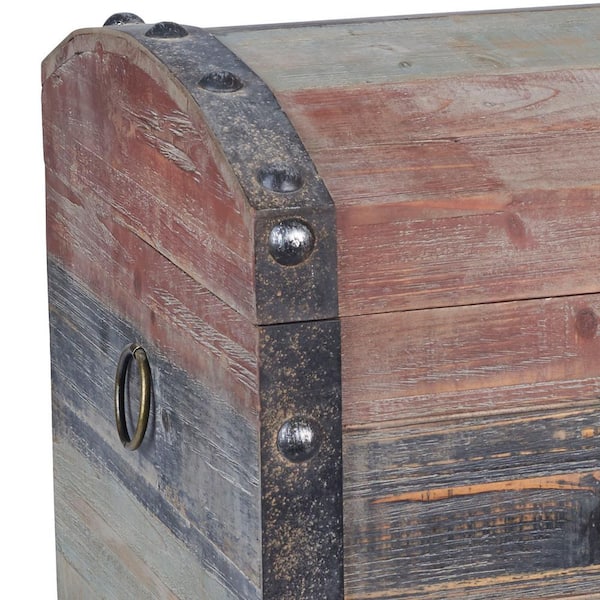 HOUSEHOLD ESSENTIALS Red, Black and Blue-White Small Wooden Storage Trunk  Weathered Wood with Paint Finish 9509-1 - The Home Depot