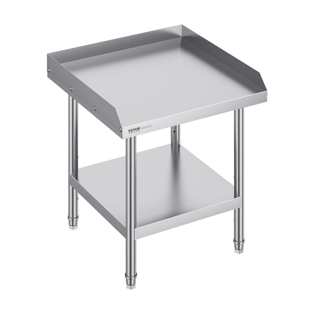 VEVOR 24 x 24 x 26 in. Stainless Steel Commercial Kitchen Prep Table Silver 3-Sided Backsplash Table with Adjustable Height