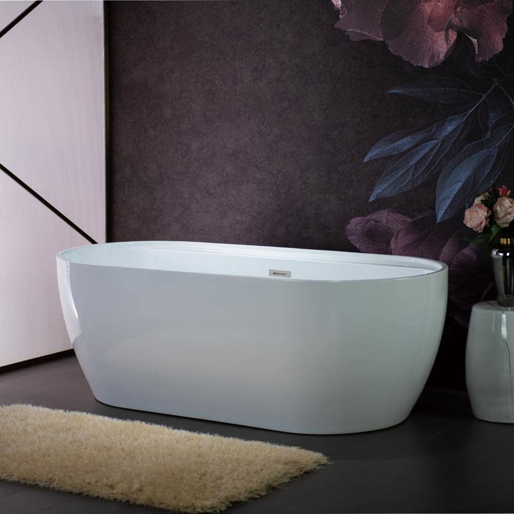 67'' White Acrylic Freestanding Soaking Bathtub with Chrome Drain