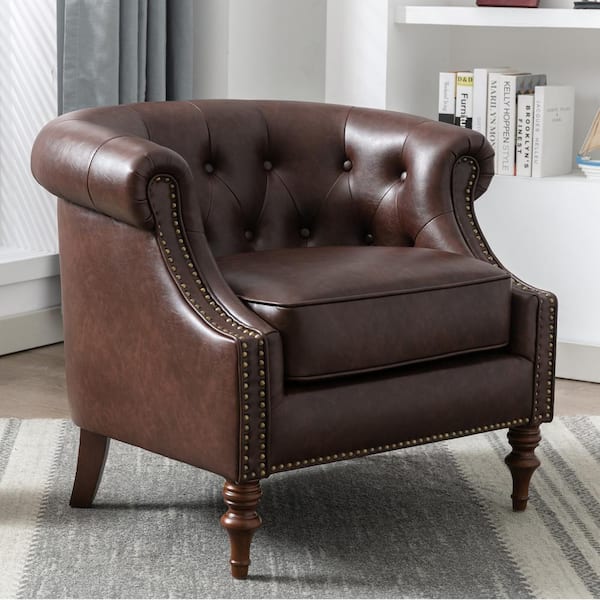Unbranded Chesterfield Brown Faux Leather Button Tufted Accent Chair
