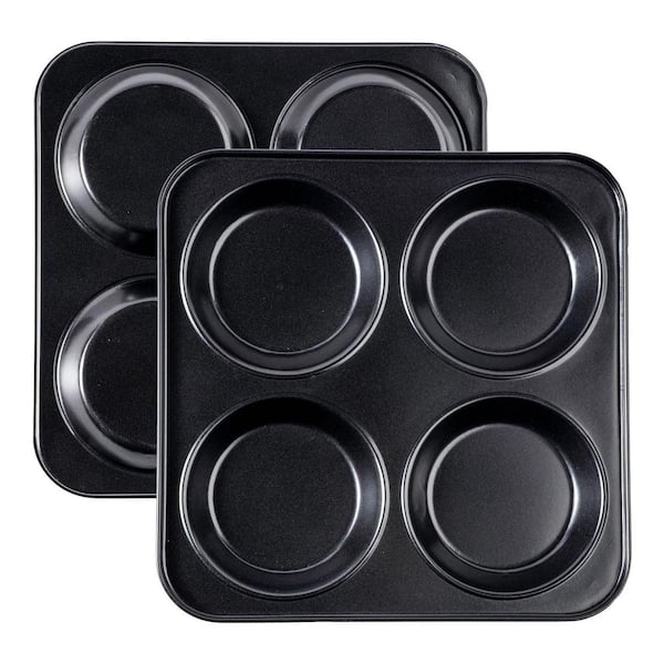 Mini Round Carbon Steel Nonstick Cake Pan 4 Inch Egg Sandwich Mold Hamburger Bun Baking Tray 2 Pack