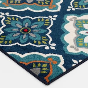 Tecopa Turberry Blue 9 ft. 10 in. x 12 ft. 10 in. Floral Polypropylene Indoor/Outdoor Area Rug