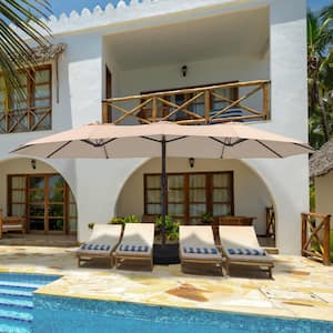 15 ft. Patio Market Umbrella Double-Sided Outdoor Patio Umbrella UV Protection with Crank Handle and Base in Beige
