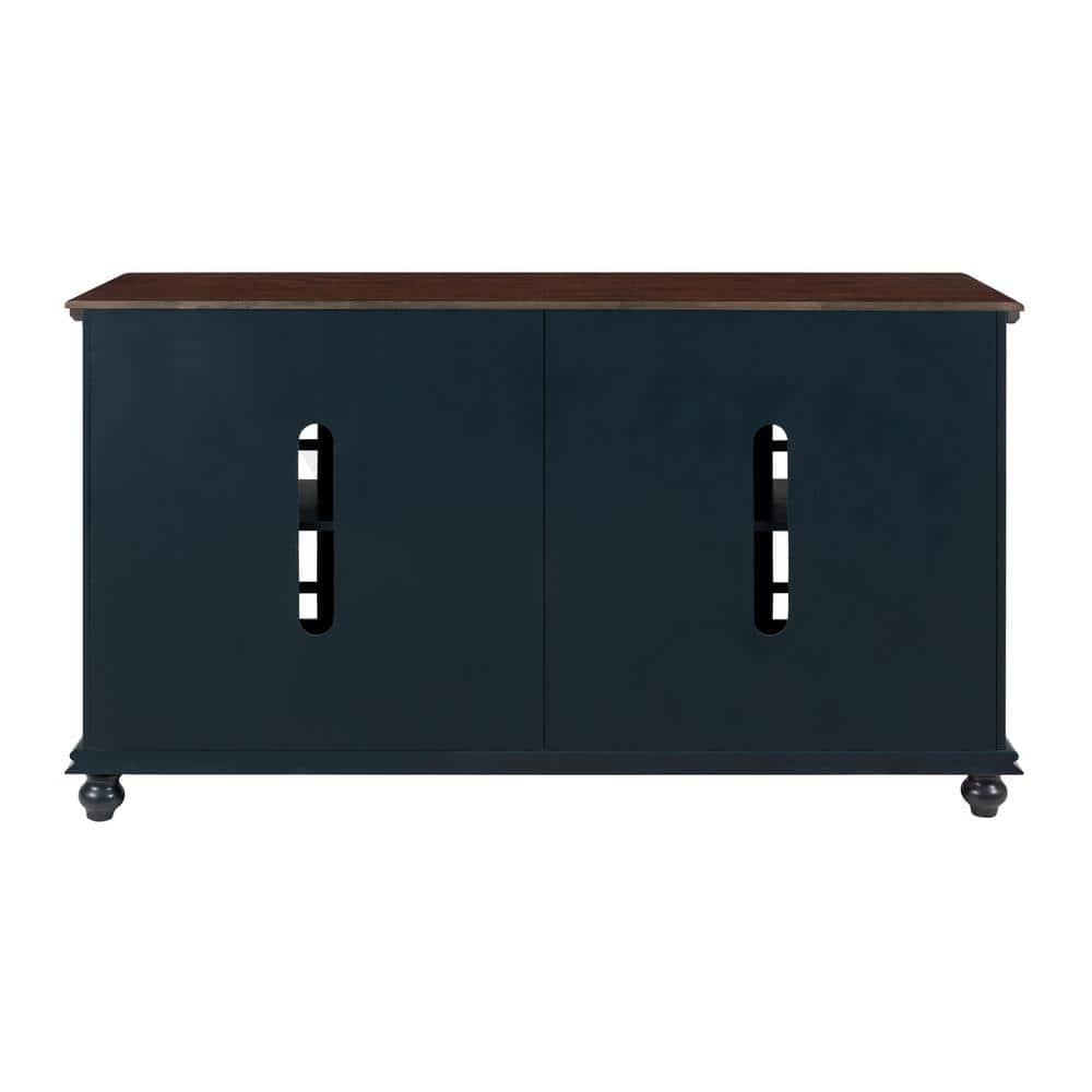 Antique Blue and Walnut 63" TV Stand with Cabinets
