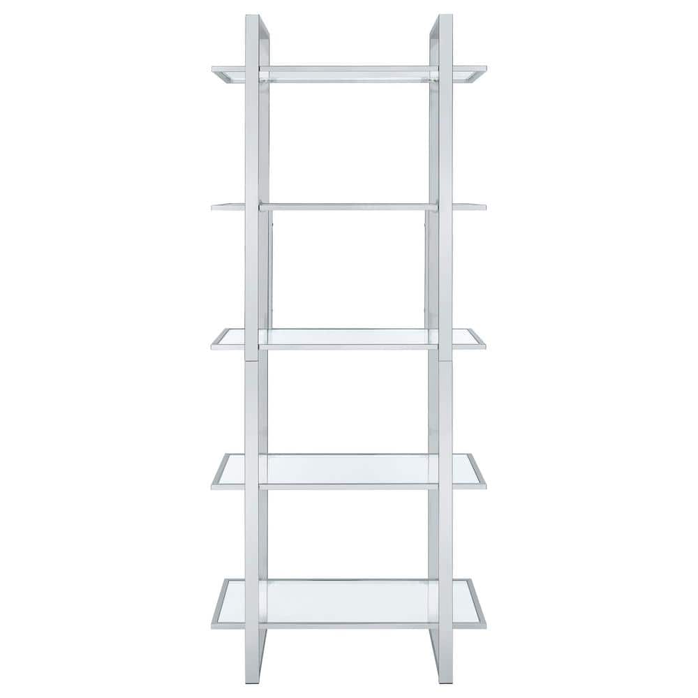 Hartford 79" Silver Chrome and Glass Shelf Bookcase