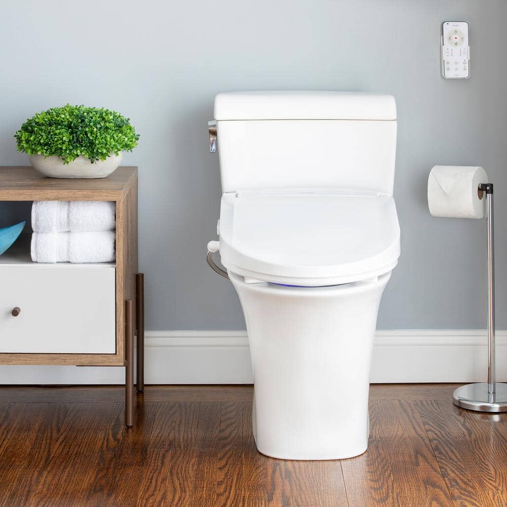 White Elongated Heated Bidet Toilet Seat with Remote Control