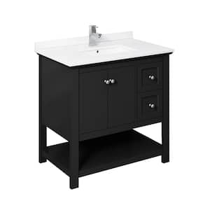 Manchester 36 in. W Bathroom Vanity in Black with Quartz Stone Vanity Top in White with White Basin
