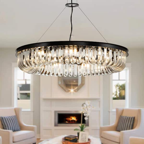 ALOA DECOR 9-Light 32 in. Contemporary Glam U-Shaped Crystal Matte Black Circular Chandelier