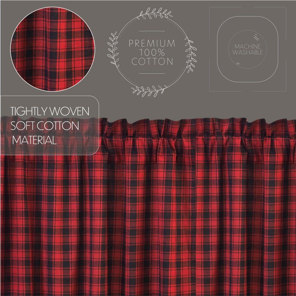 Chili Pepper Red Plaid Cotton Rod Pocket Window Panels, 63" Length
