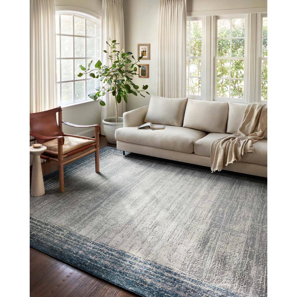 Pebble Blue Abstract Wool-Blend Rectangular Rug - 6'7" x 9'2"