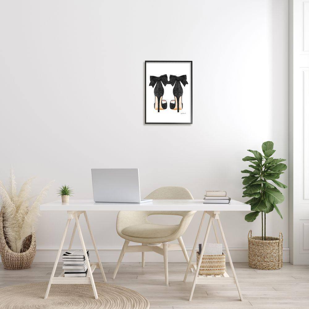 Elegant Black Heels with Bow Canvas Print in Ebony Frame
