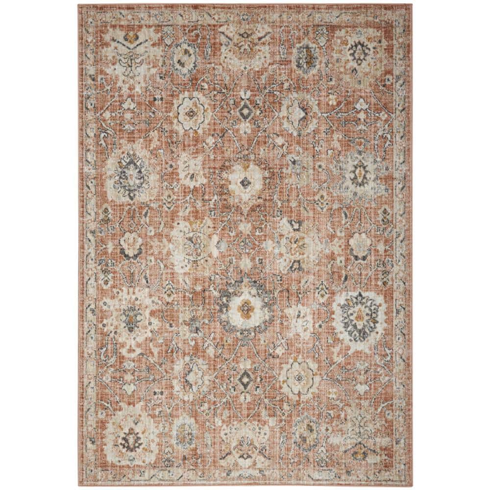 Rust Rectangular 6' x 9' Synthetic Floral Area Rug