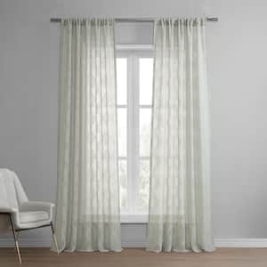 Calais Tile Grey Patterned Faux Linen Sheer Curtain - 50 in. W x 108 in. L Rod Pocket with Hook belt Single Window Panel