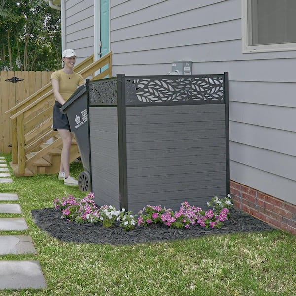 4 ft. H x 3 ft. W Nappa Lasercut Wood Tek Vinyl Charcoal Color Flat Top Privacy Screen Kit (2 Panels)