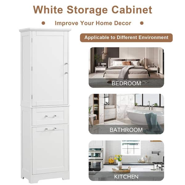 Home Decorators Collection Hawthorne Assembled 13 in. W x 44-13/16 in. H x  22 in. D Bath Mid Auxiliary Cabinet in Linen White 30667 - The Home Depot