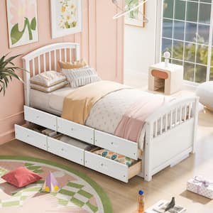White Pine Wood Frame Twin Size Storage Platform Bed with 6 Drawers