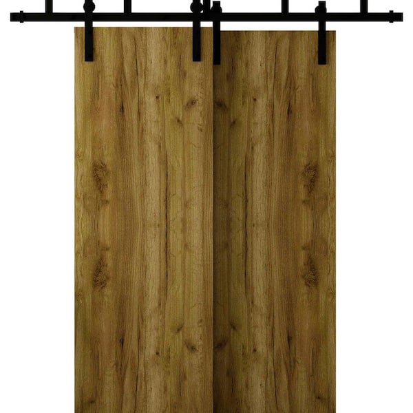 3011 84 in. x 80 in. Sold Core Antique Oak Color Wood Sliding Barn Door with Hardware Kit