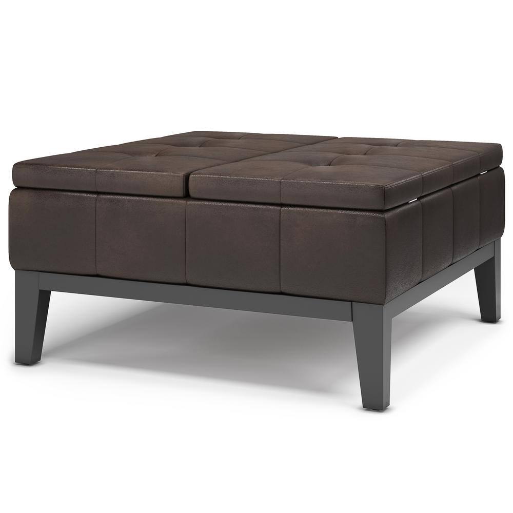 Dover 36" Distressed Brown Faux Leather Tufted Coffee Table Ottoman