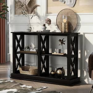 X- Shaped Console Table, Accent Sofa Table with 3-Tier Open Shelf, Narrow Entry Table for Living Room, Entryway, Black