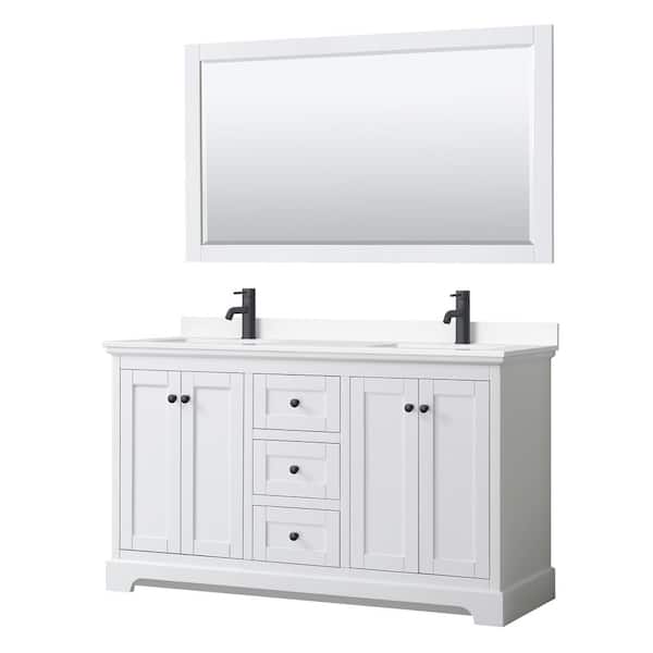 Wyndham Collection Avery 60 in. W x 22 in. D x 35 in. H Double Bath Vanity in White with White Cultured Marble Top and 58 in. Mirror