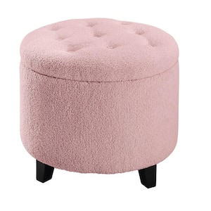 Designs4Comfort Round Pink Polyester Sherpa Storage Ottoman