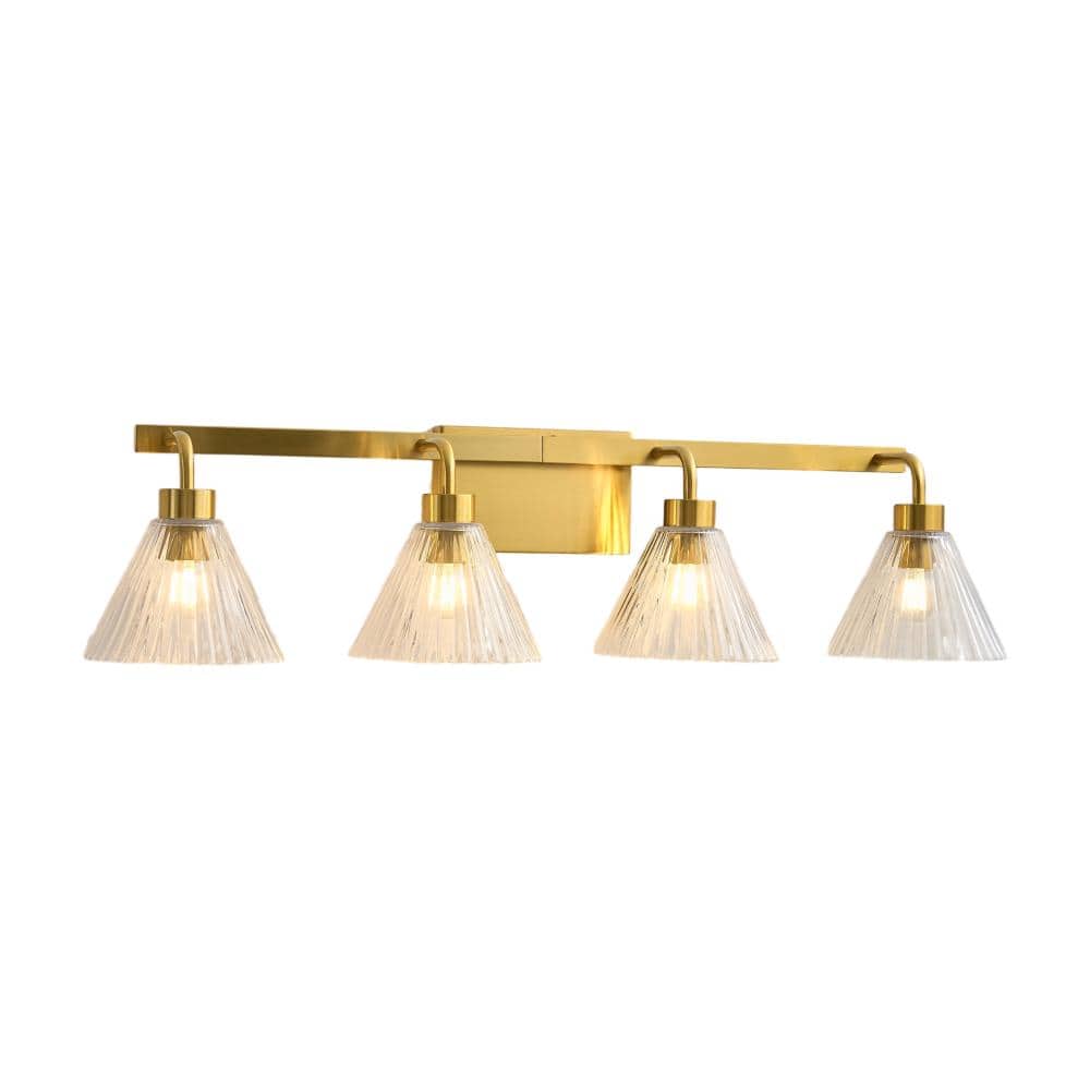 31 in. 4-light gold bathroom vanity light with clear tapered glass shades price history on PriceWatchPro