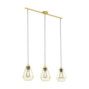Tarbes 31.1 in. W x 10 in. H 3-light Brushed Brass Linear Geometric Pendant Light with Open Frame Metal Shades