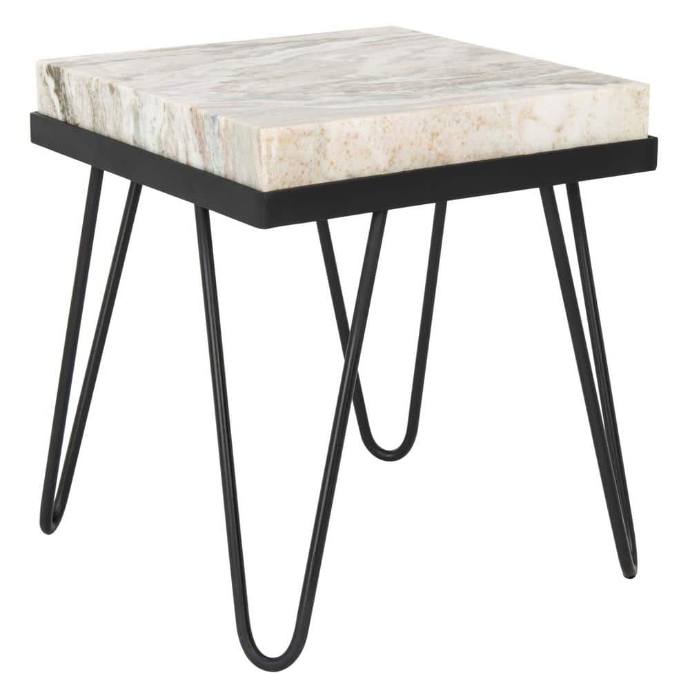 Jada Multi Grey Stone Top Accent Table with Black Hairpin Legs