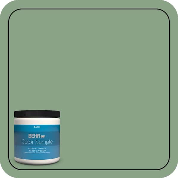 BEHR PREMIUM PLUS 8 oz. #S400-5 Gallery Green Satin Enamel Interior/Exterior Paint & Primer Color Sample