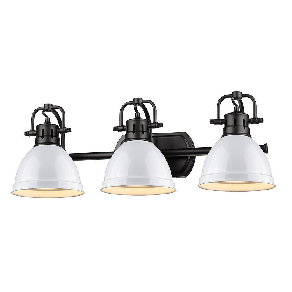 Golden Lighting Duncan 3-Light Black Bath Light with White Shade 3602 ...