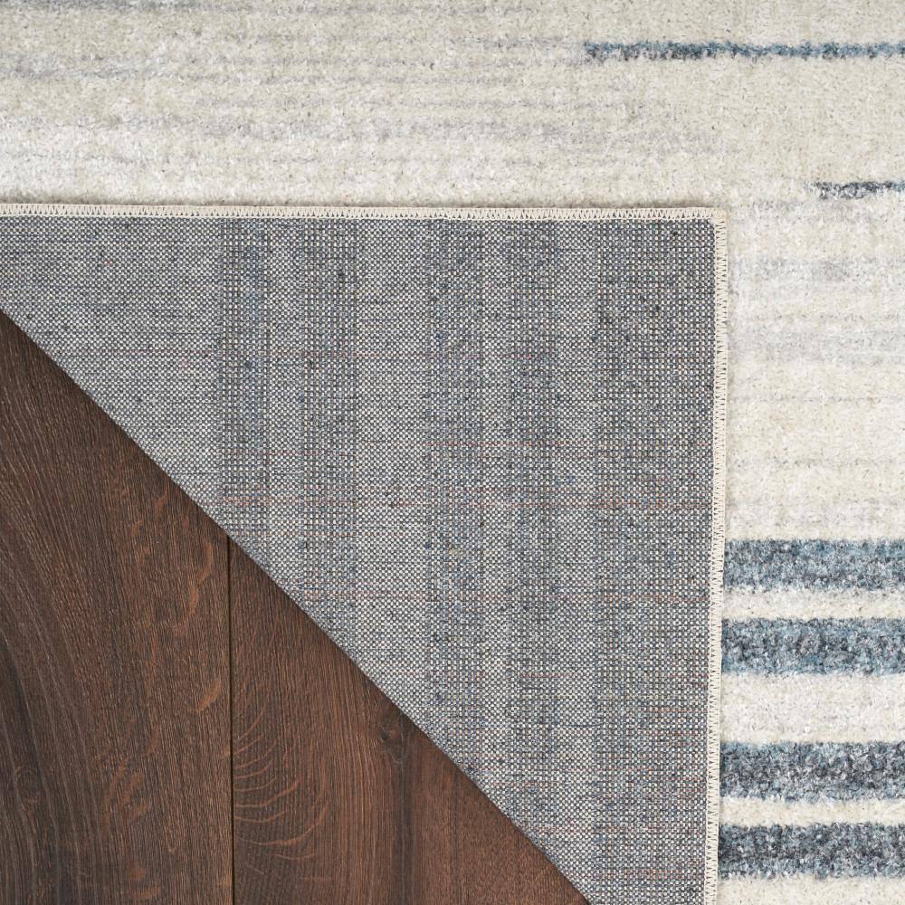 Blue and White Striped Synthetic 5' x 7' Washable Rug
