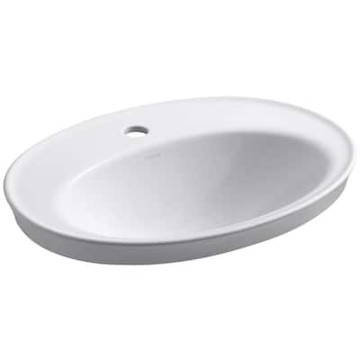 Serif Drop-In Vitreous China Bathroom Sink in White with Overflow Drain
