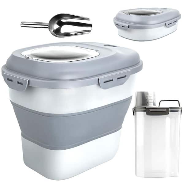 Unbranded Collapsible Airtight Pet Food Storage Container 13lb to 30lb with Flip Top Rolling Wheels and Scoop for Dog Cat Dry Food