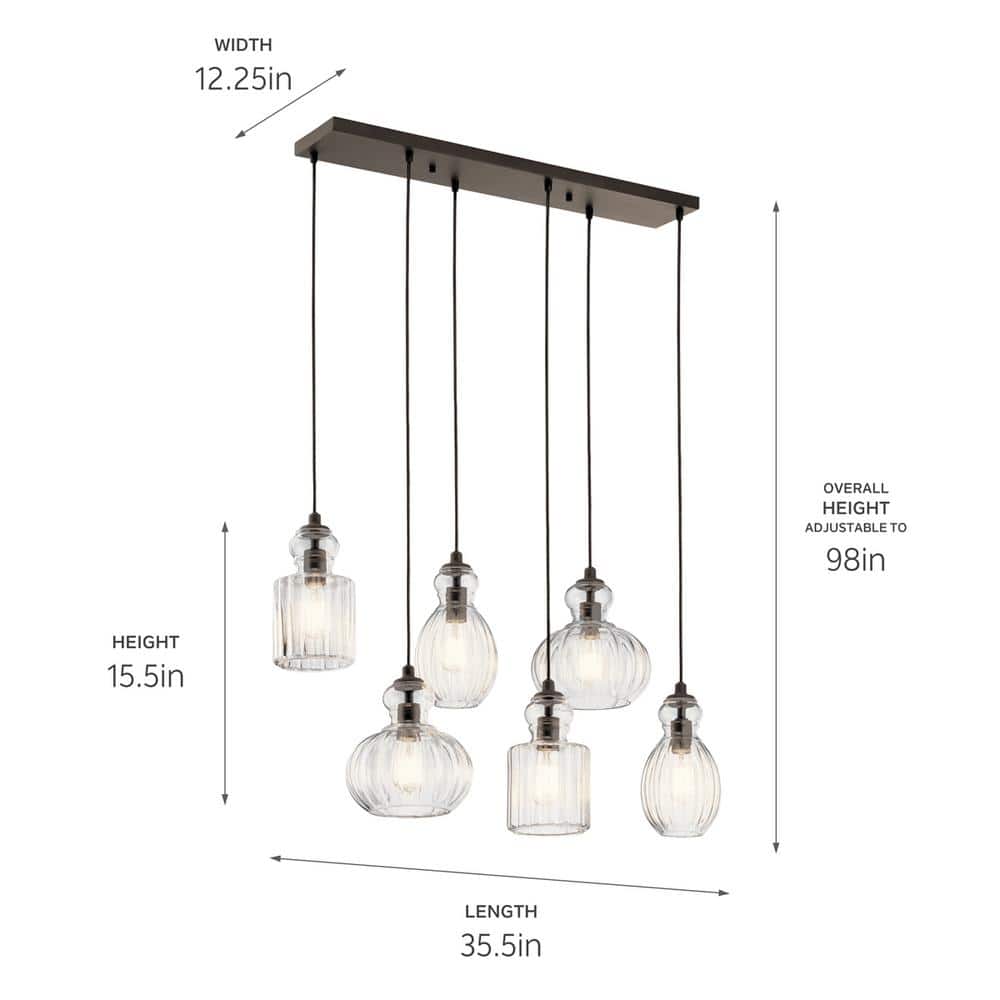 Distressed Bronze 35.5'' Wide Ceiling Chandelier with Clear Glass Shades