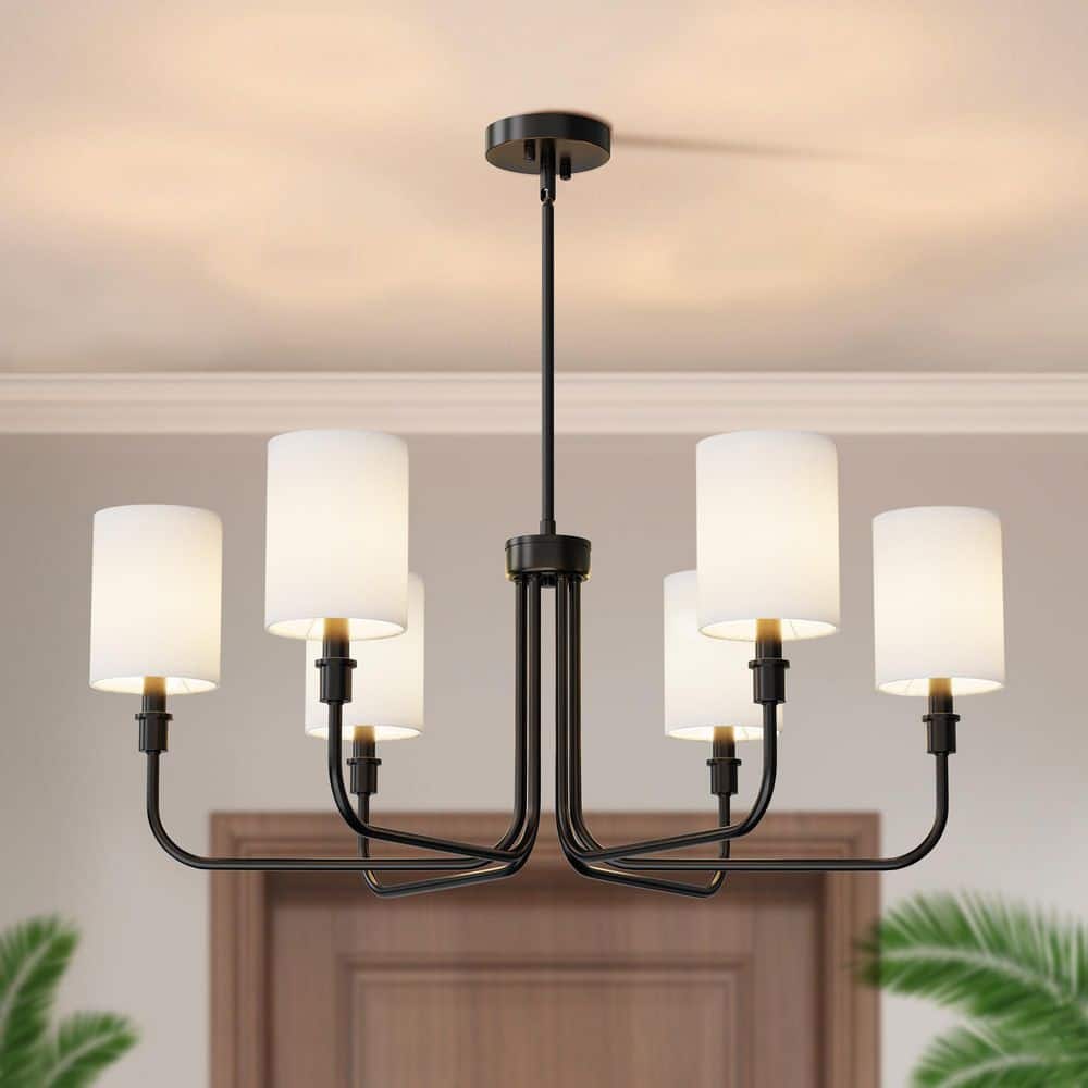 33 in. 6-Light Black Farmhouse Chandelier with White Linen Shades for Dining Room price history on PriceWatchPro